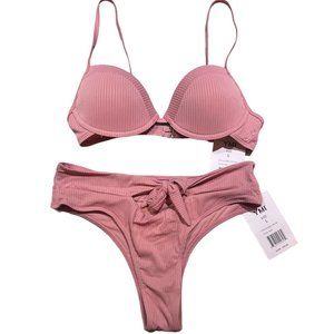 Women's NWT YMI‎ Swim Full Bikini Set Ribbed Pink Size Large